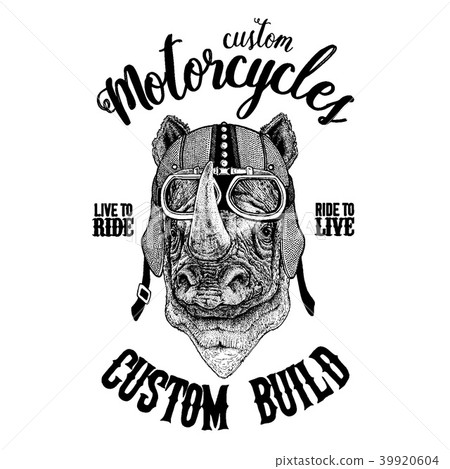 Rhinoceros, rhino Biker, motorcycle animal. Hand Rhinoceros, rhino Biker, motorcycle animal. Hand 39920604
