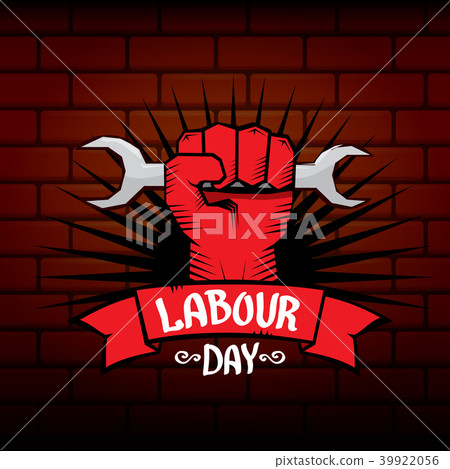 1 may - happy labour day. vector happy labour day poster or banner with clenched fist. workers day 39922056