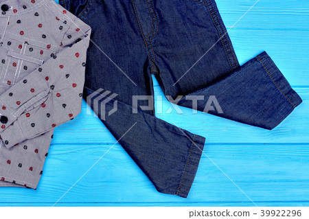 Close up of jeans and shirt for baby-boy. 39922296