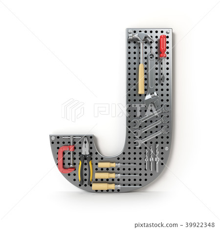 Letter J. Alphabet from the tools metal pegboard 39922348