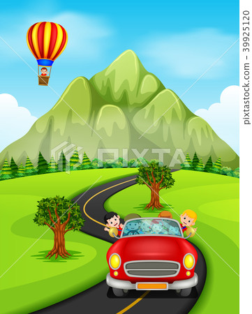 Man and family driving a car on the road 39925120