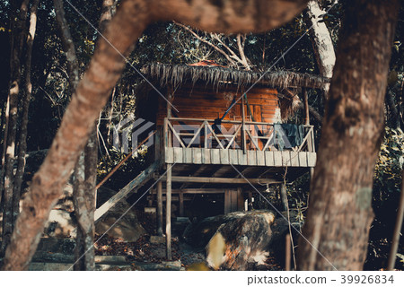 Wooden beach hut between trees in the jungle 39926834