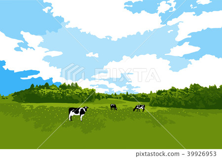 Cows grazing on meadow. 39926953