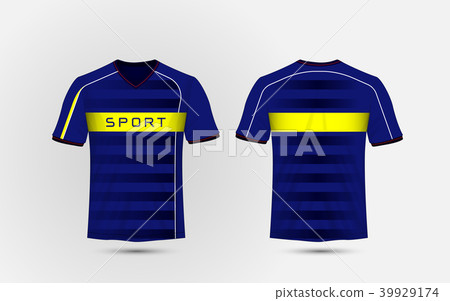 Blue, white and yellow layout football sport shirt 39929174