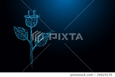 Ecology icon with electric plug and leaves sign. 39929176