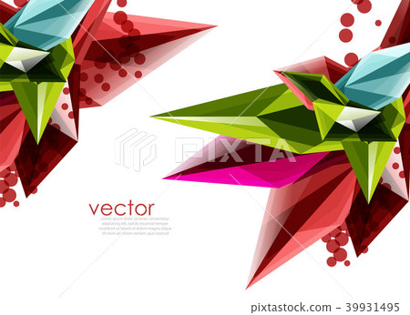 Color glass crystals on white background, geometric abstract composition with glass gemstones and 39931495