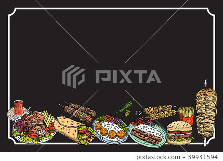 Hand drawn Turkish food on a chalkboard Hand drawn Turkish food on a chalkboard 39931594