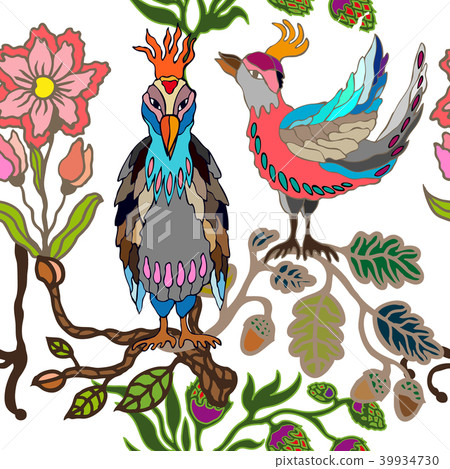 Japanese garden. Birds and flowers. 39934730