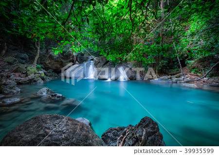 Jungle landscape with Erawan waterfall. Thailand Jungle landscape with Erawan waterfall. Thailand 39935599
