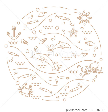dolphins, octopus, fish, anchor, helm, waves, dolphins, octopus, fish, anchor, helm, waves, 39936116