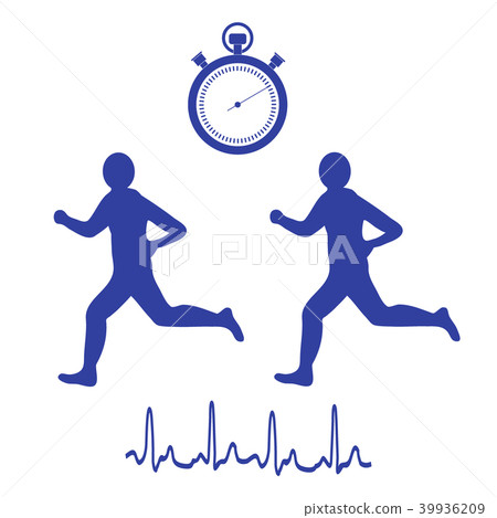 Stylized icon of the two runners with a stopwatch 39936209