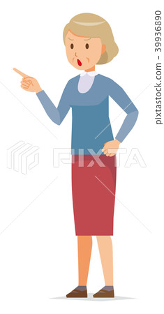 藍色的一名老婦人生氣並且指向一個手指 藍色的一名老婦人生氣並且指向一個手指 39936890