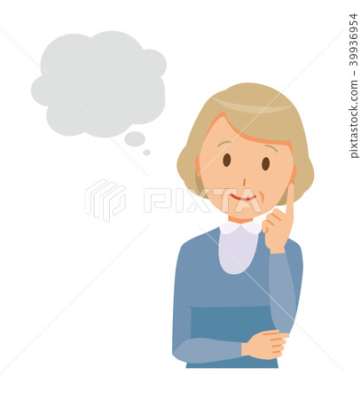 An elderly lady in blue clothes is imagining 39936954