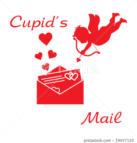 Cupid with Valentine's card and hearts Love 39937120