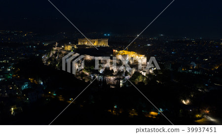 Aerial night video of iconic ancient Acropolis Aerial night video of iconic ancient Acropolis 39937451