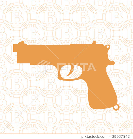Stylized icon of gun on the background of bitcoin Stylized icon of gun on the background of bitcoin 39937542