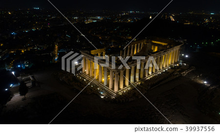 Aerial night video of iconic ancient Acropolis 39937556