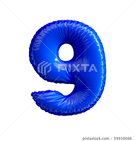 Number 9 nine of blue balloons on a white background. 39938086