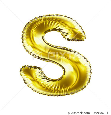 Golden letter S made of inflatable balloon isolated on white background. 39938201