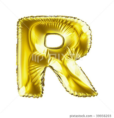 Golden letter R made of inflatable balloon isolated on white background. Golden letter R made of inflatable balloon isolated on white background. 39938203