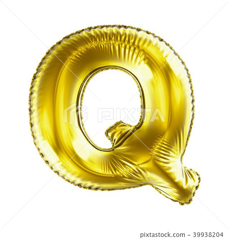 Golden letter Q made of inflatable balloon isolated on white background. 39938204