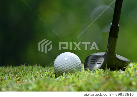 Golf ball on green grass ready to be struck 39938616
