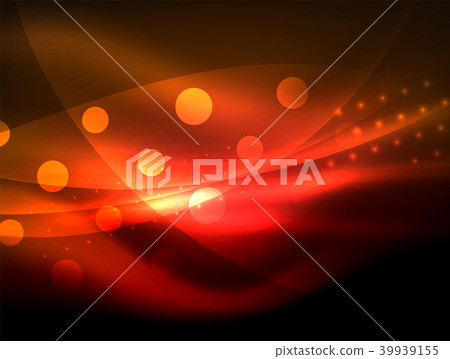 Neon wave background with light effects, curvy lines with glittering and shiny dots, glowing colors Neon wave background with light effects, curvy lines with glittering and shiny dots, glowing colors 39939155