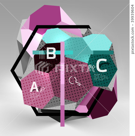 3d hexagon geometric composition, geometric digital abstract background 39939604