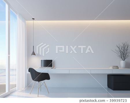 Modern black and white working room 3d render Modern black and white working room 3d render 39939723