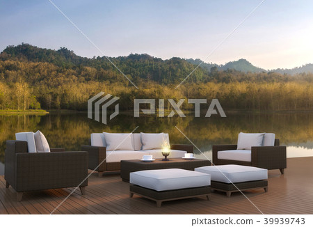 Outdoor living area and beautiful nature 3d render 39939743