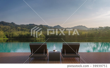 Swimming pool terrace 3d render - Stock Illustration [39939751] - PIXTA