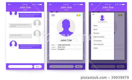 UI kit of mobile app. Page of profile and sidebar 39939979