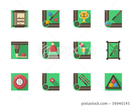 Billiard equipment flat square vector icons set-插圖素材 [39940145] - PIXTA圖庫