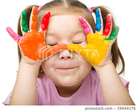 Portrait of a cute girl playing with paints Portrait of a cute girl playing with paints 39940376