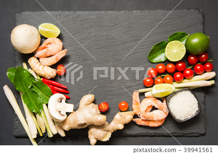 Special ingredients for Tom-yum kung. Top view. Special ingredients for Tom-yum kung. Top view. 39941561