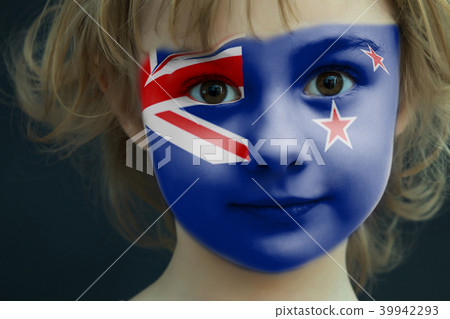 Child with a painted flag of New Zealand 39942293