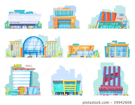 Building mall vector storefront of newbuild mall and store facade illustration set of shopping 39942606