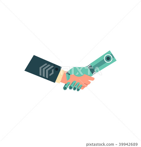 Artificial intelligence image with handshake of business human and robot. 39942689