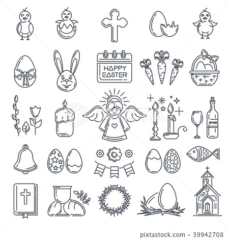 Easter line icon set - Stock Illustration [39942708] - PIXTA