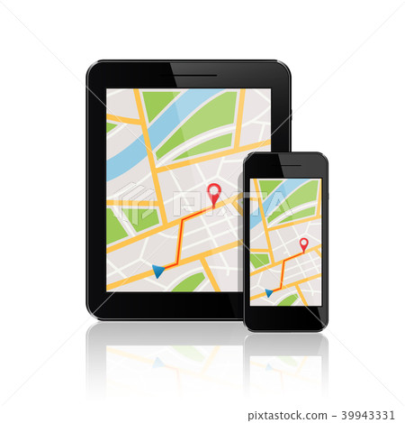 GPS map on display of smartphone and tablet 39943331