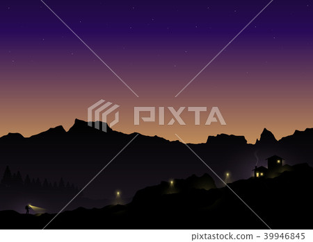 Silhouette of the tourist hiking. 39946845