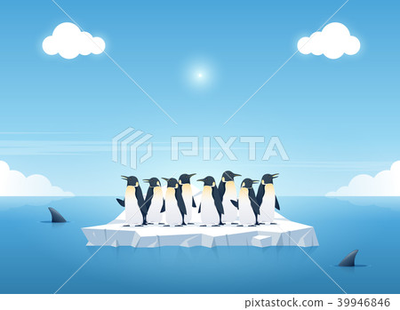 Group of the penguins on a piece of iceberg. Group of the penguins on a piece of iceberg. 39946846
