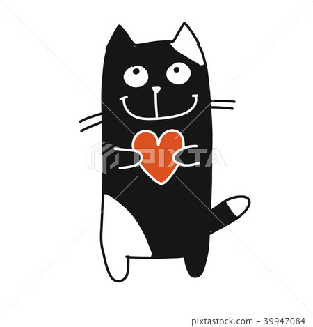 Funny cat with heart, sketch for your design Funny cat with heart, sketch for your design 39947084