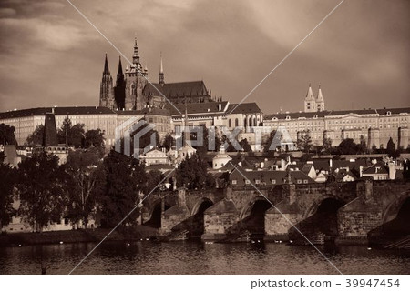 Prague skyline and bridge Prague skyline and bridge 39947454
