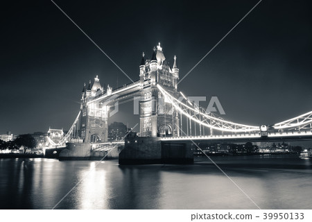 Tower Bridge at night in black and white Tower Bridge at night in black and white 39950133