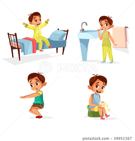 Vector cartoon boy daily morning routine activity 39952167