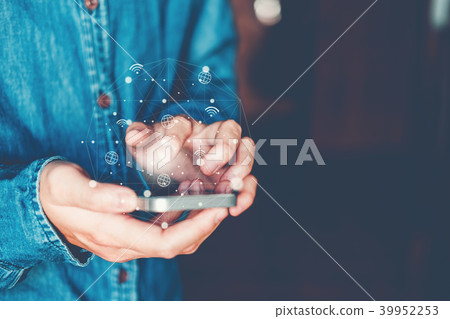 Businessman using mobile online icon social Businessman using mobile online icon social 39952253