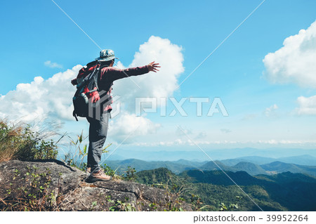 Tourist and Traveler Man with backpack Tourist and Traveler Man with backpack 39952264