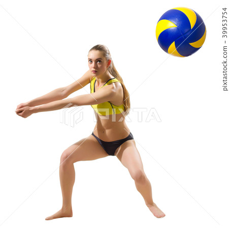 Woman beach volleyball player (with ball ver) 39953754