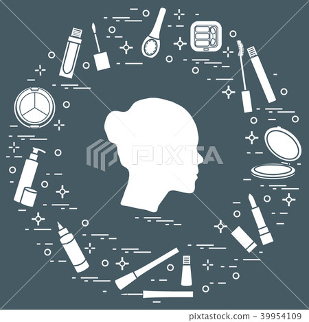 Silhouette of female head and various accessories Silhouette of female head and various accessories 39954109